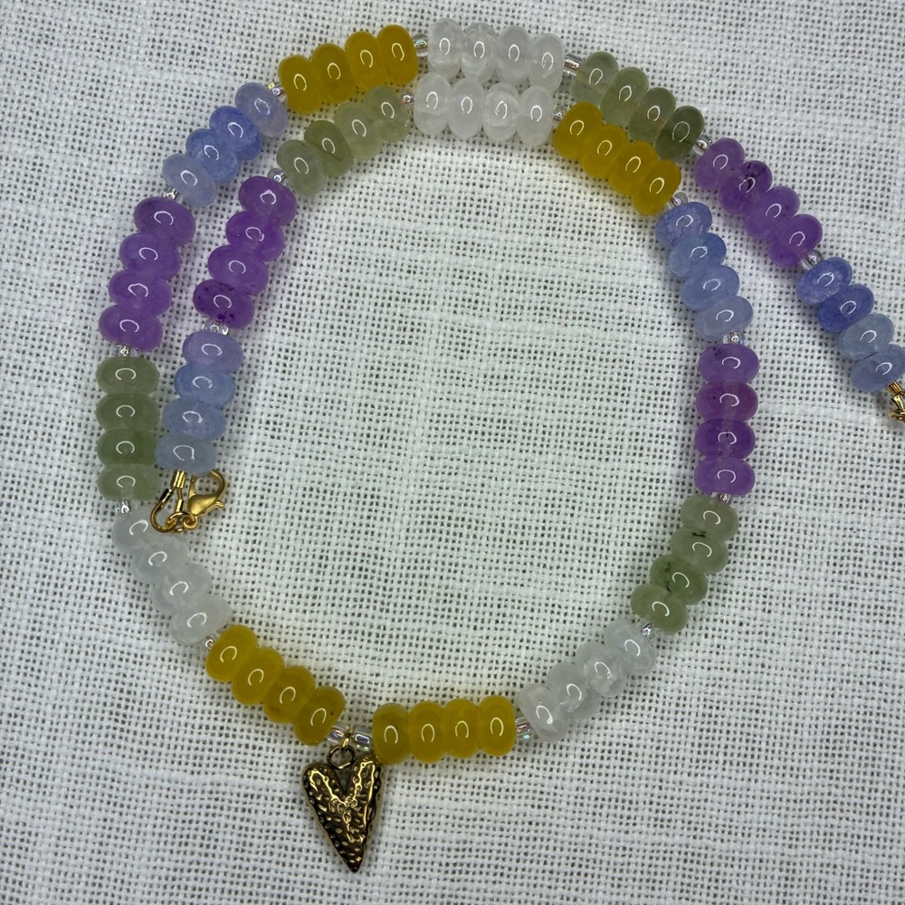 Handmade Beaded Necklace with 18K Gold Plated Heart Charm